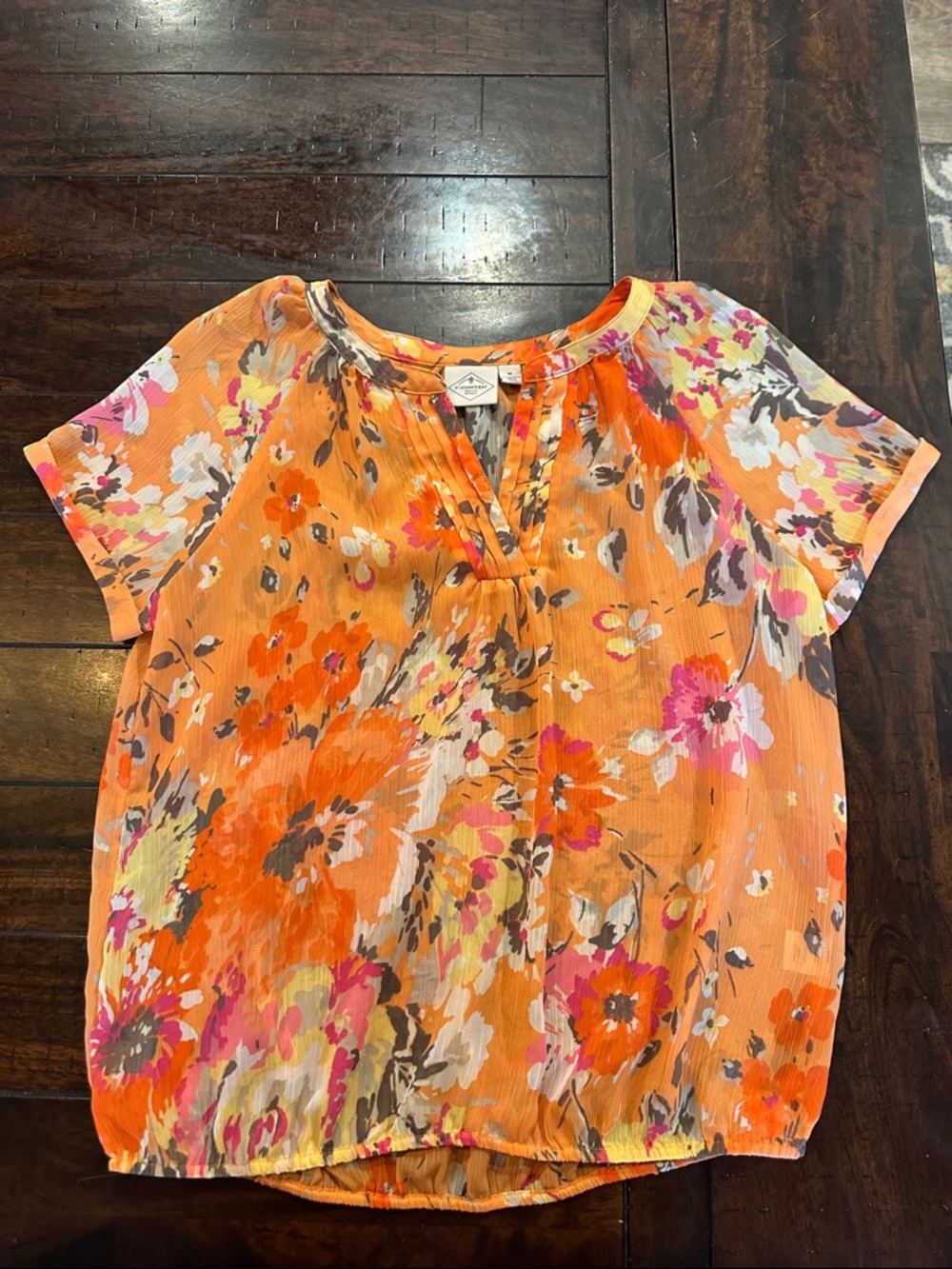 St. John's Bay Orange Floral Split-Neck Blouse